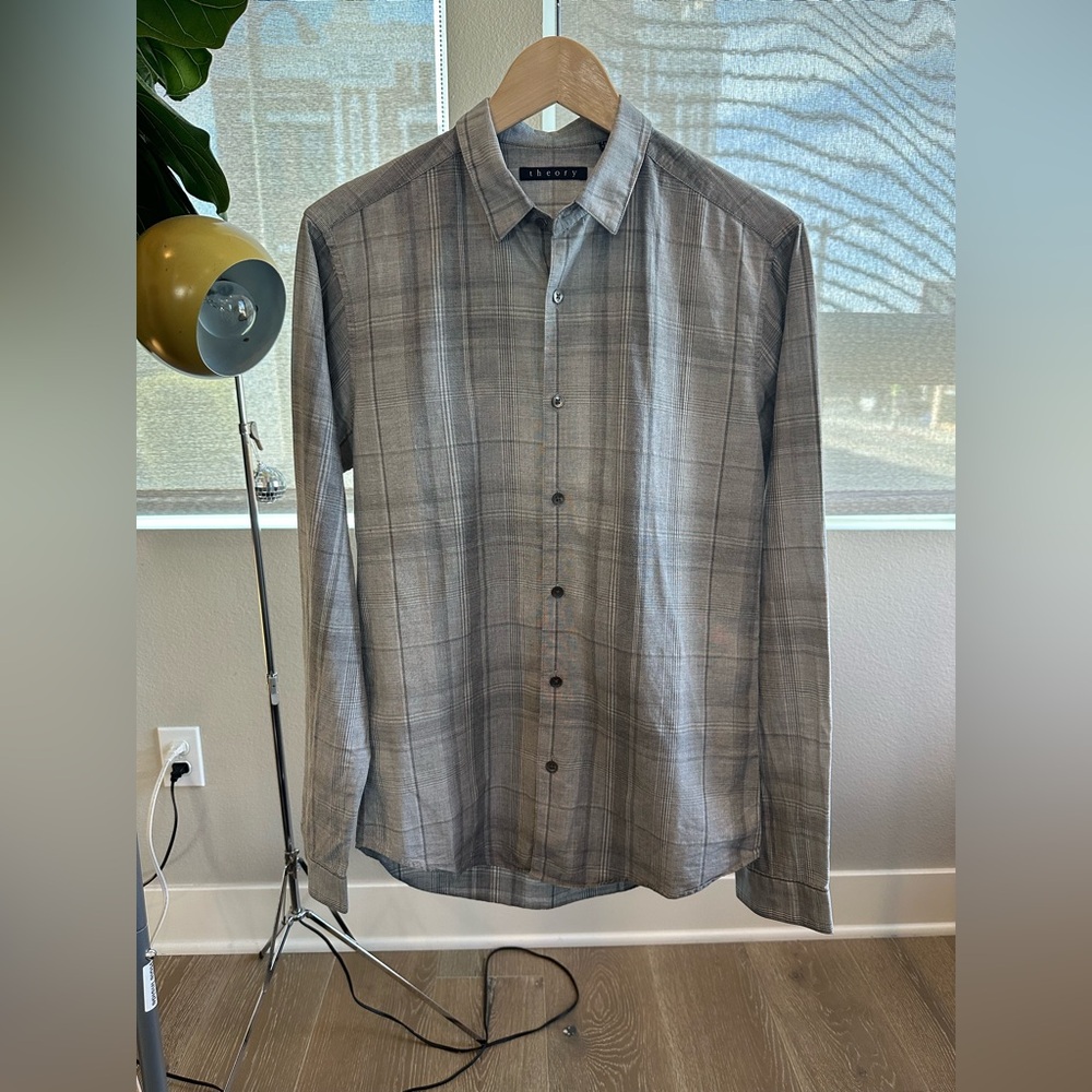 Theory Gray Plaid Men's Shirt